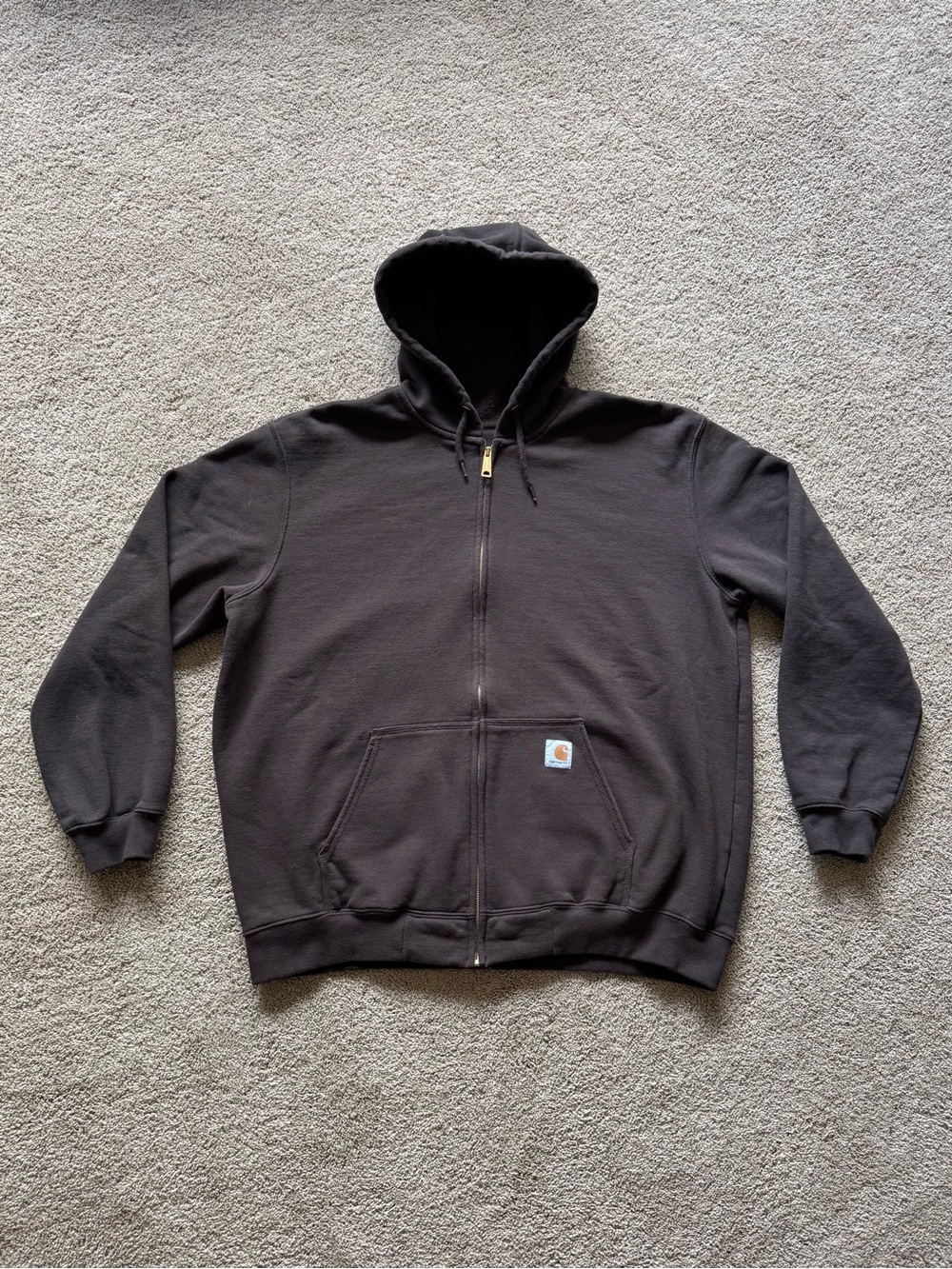 Y2K Mens XL Brown Carhartt Workwear Zip Up Baggy Hoodie, Amazing Condition